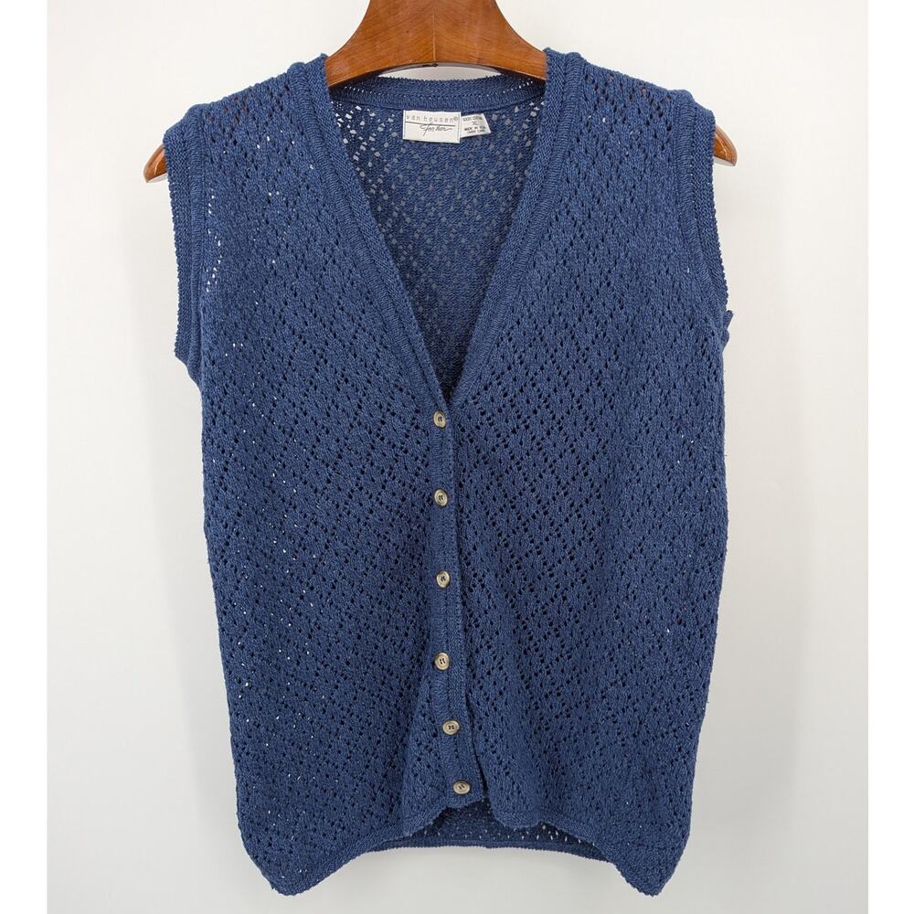 NWOT Vintage Van Heusen Sweater Vest, Size XL, USA Made, Blue Open Knit Cotton
